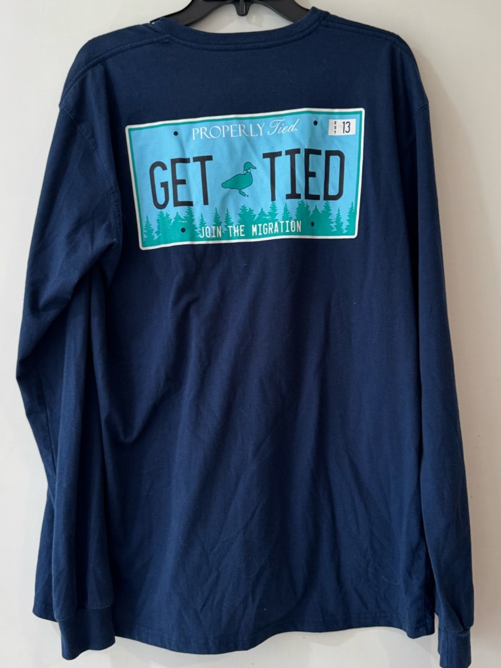 Properly Tied Men’s Long Sleeve Tee - Navy with Teal Graphic